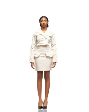 JIBBS IVORY FRAYED-EDGE POWER SUIT